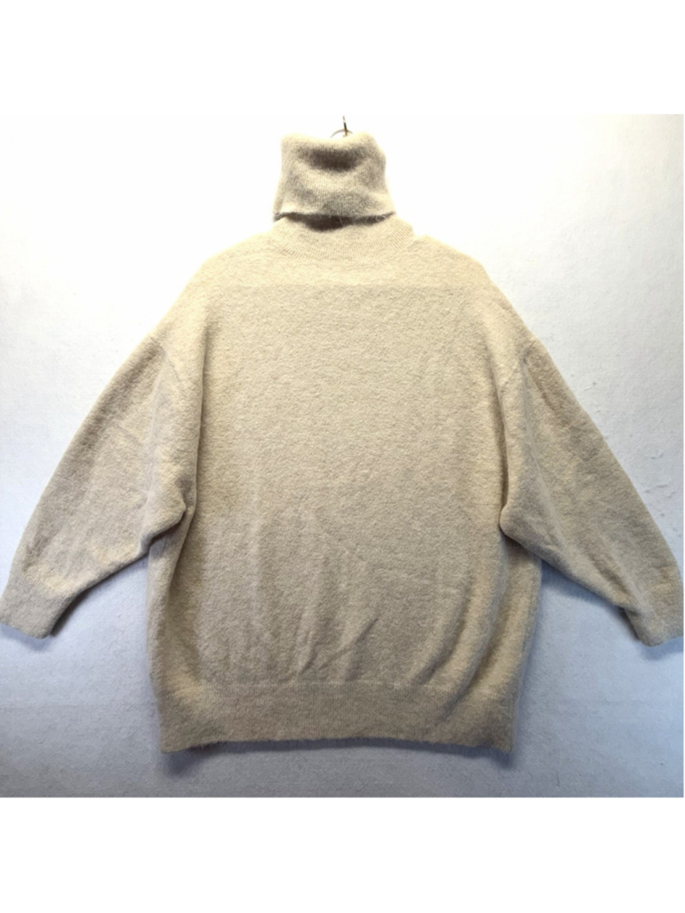 Zara Women M Alpaca Wool Blend Turtleneck pullover Sweater Oversized Beige Knit